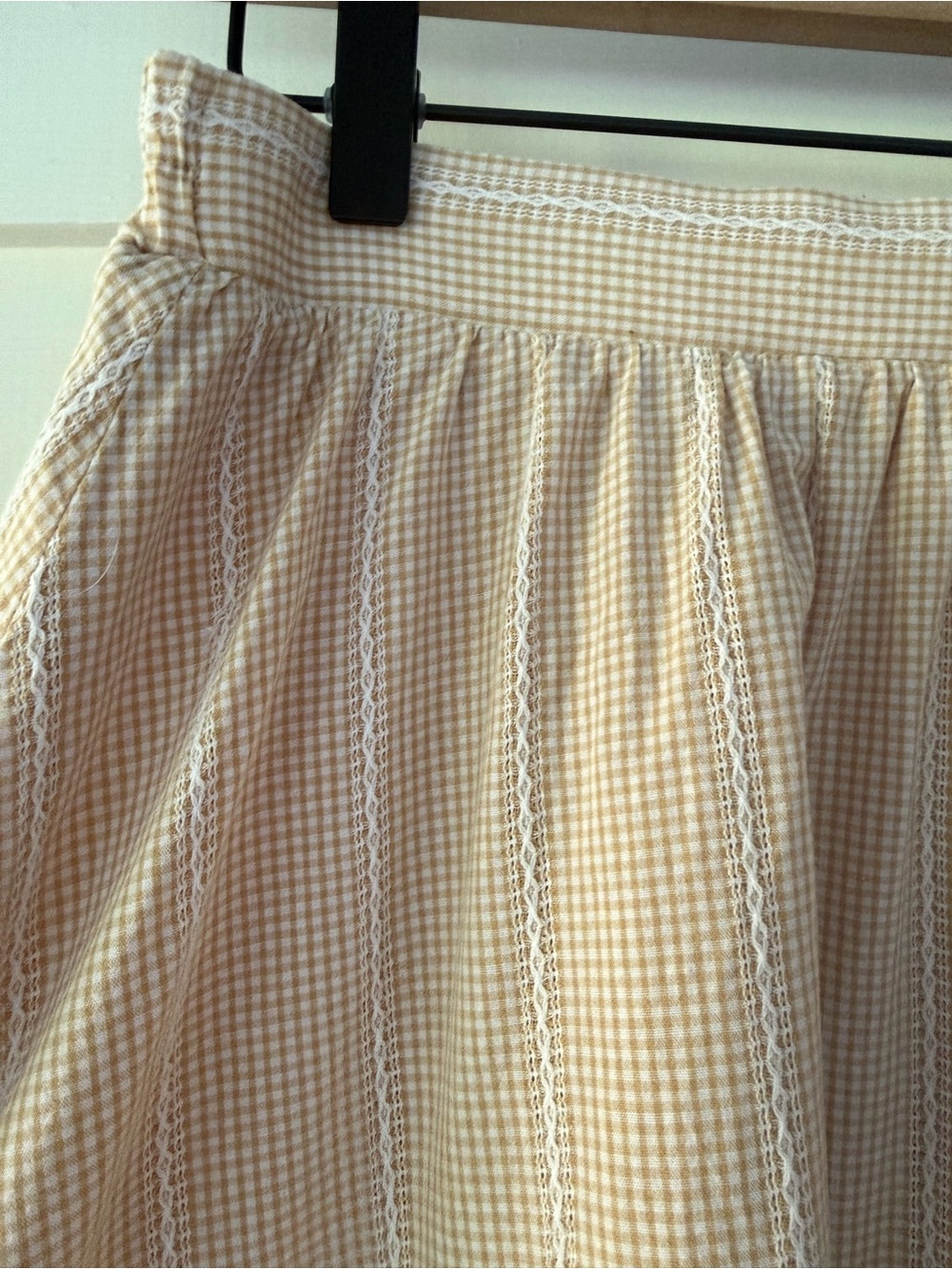 Earth Music & Ecology | Cottagecore Gingham Midi Skirt Beige Free Size - Picture 3 of 10